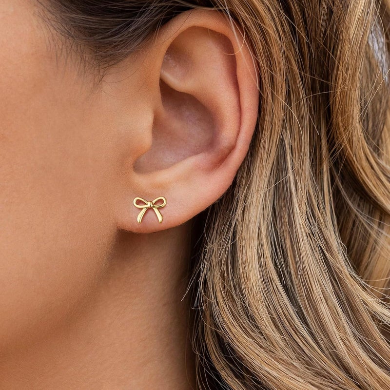 JIAOGE Valentines Day Gifts for Her Kids Teen Girls - Gold Bow Earrings for Women Jewelry Huggie Hoop Stud Earrings Hypoallergenic CZ Pearl Drop Bow Earring Gifts for Girls Wedding Birthday Gifts - Image 5